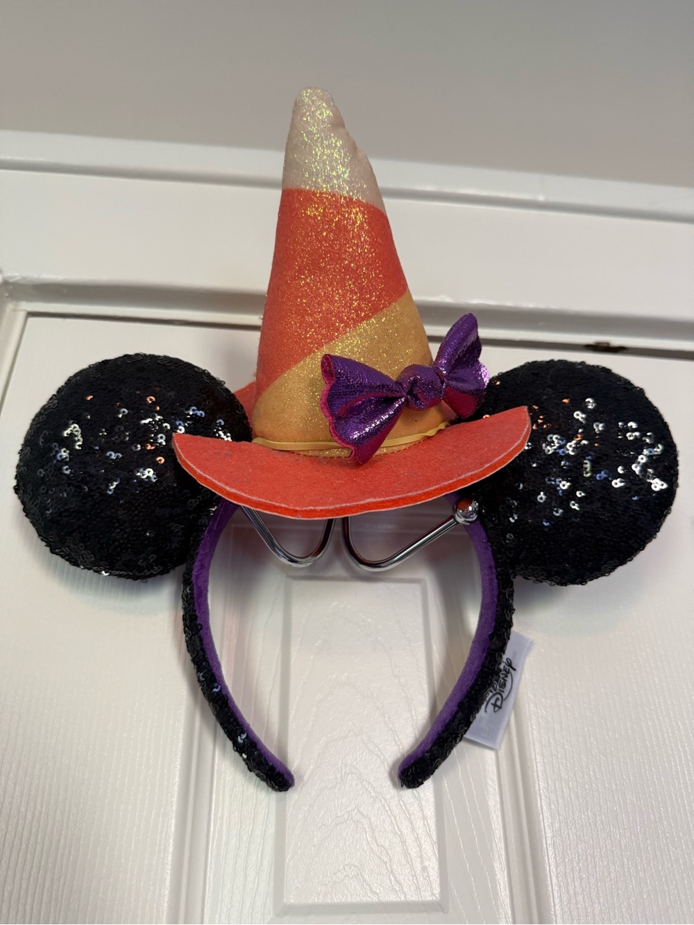 Disney Parks Halloween Candy Corn Witch Minnie Ears Headband - Black & Orange